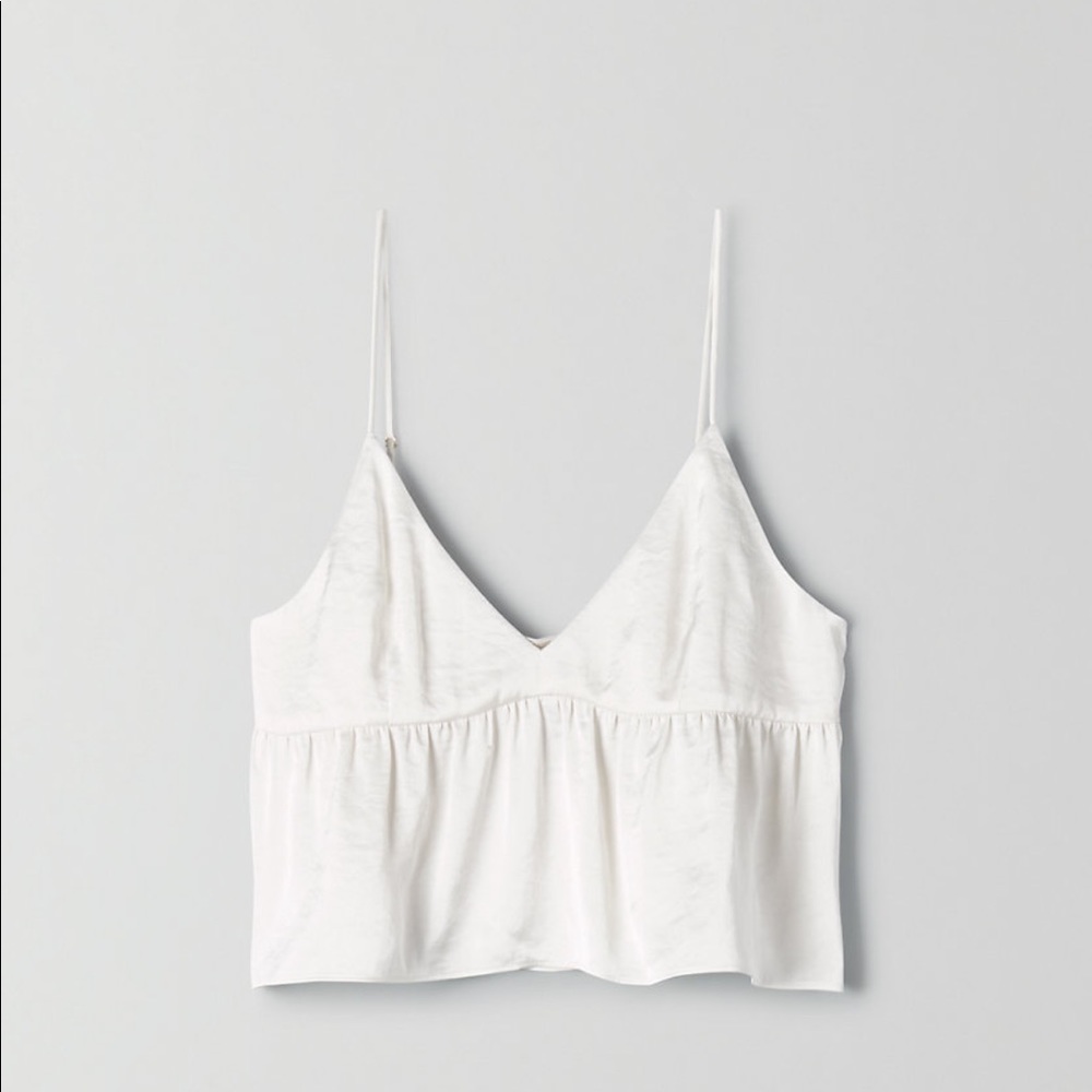 White Aritzia V Neck Camisole Top with Peplum Waist - Size XS